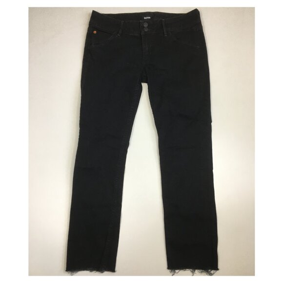 HUDSON 5 Pocket Black Wash COLLIN FLAP Logo Hardware Raw Edge Hem Skinny Jeans - Picture 1 of 14